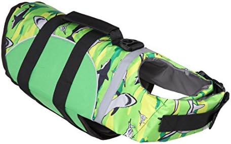 FishBabe Dog Patterned Life Jacket Pet Safety Swimsuit Floatation Life Vest Preserver For Small Medium Large Dogs Green Small