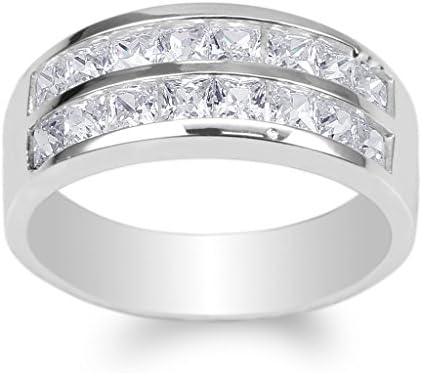 JamesJenny Mens 925 Sterling Silver Square CZ Double Channel Band Ring Size 9
