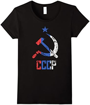 Womens CCCP T-shirt Hammer Sickle USSR Soviet Union New Russia Flag Small Black
