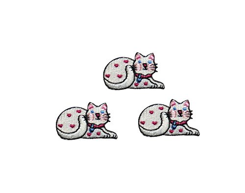 ID 3050 Cute White Spotted Cat Patch Kitten Kitty Embroidered Iron On Applique