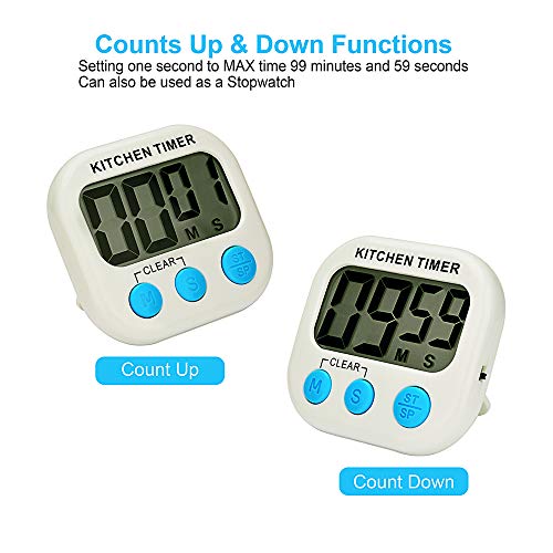 AIYEGO Digital Kitchen Timer, Electronic Memory Clock Countdown Countup Timer with Large Display, Big Digits, Loud Alarm, Magnetic Back, Retractable Stand, Battery Included for Cooking Baking (2)