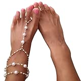 Sandistore Womens Beach Imitation Pearl Barefoot Sandal Foot Jewelry Anklet Chain
