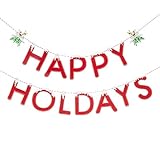 Martha Stewart 30068367 Chipboard Happy Holidays Bunting Garland, Red, Green