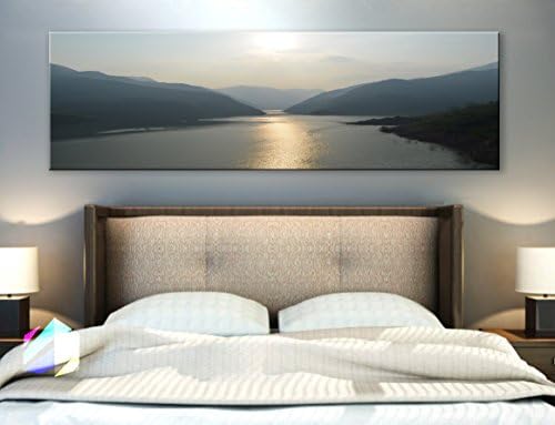 BoxColors - Single panel 3 Size Options Art Canvas Print lake landscape mountains nature panoramic reflection river rocky scenic valley water sky Wall Home decor (framed 1.5" depth)