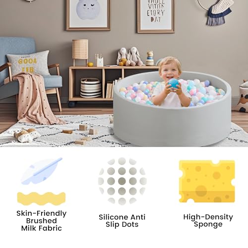 Zedachica Ball Pit for Toddlers 35.43'' x 11.81" Baby Ball Pit Soft Memory Foam Ball Pits Round Kid Ball Pool Indoor and Outdoor Game Kids Play Ball Pool Ideal Gift for Children (Grey, NO Balls)