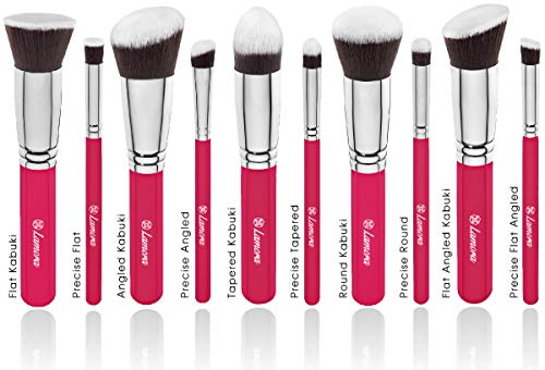 Kabuki Makeup Brush Set - Foundation Powder Blush Concealer Contour Brushes - Perfect For Liquid, Cream or Mineral Products - 10 Pc Collection With Premium Synthetic Bristles For Eye and Face Cosmetic
