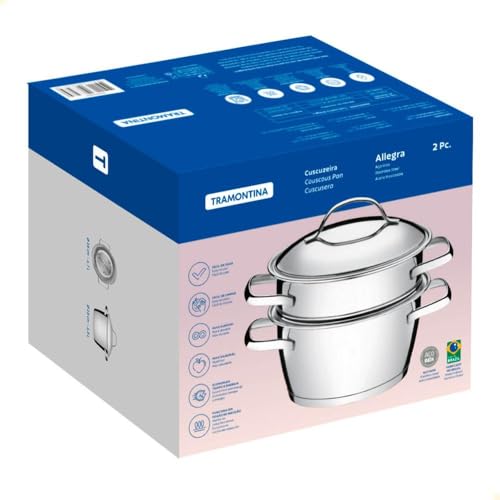 Cuscuzeira com Fundo Triplo 2 Peça, Tramontina, 65650050, Inox