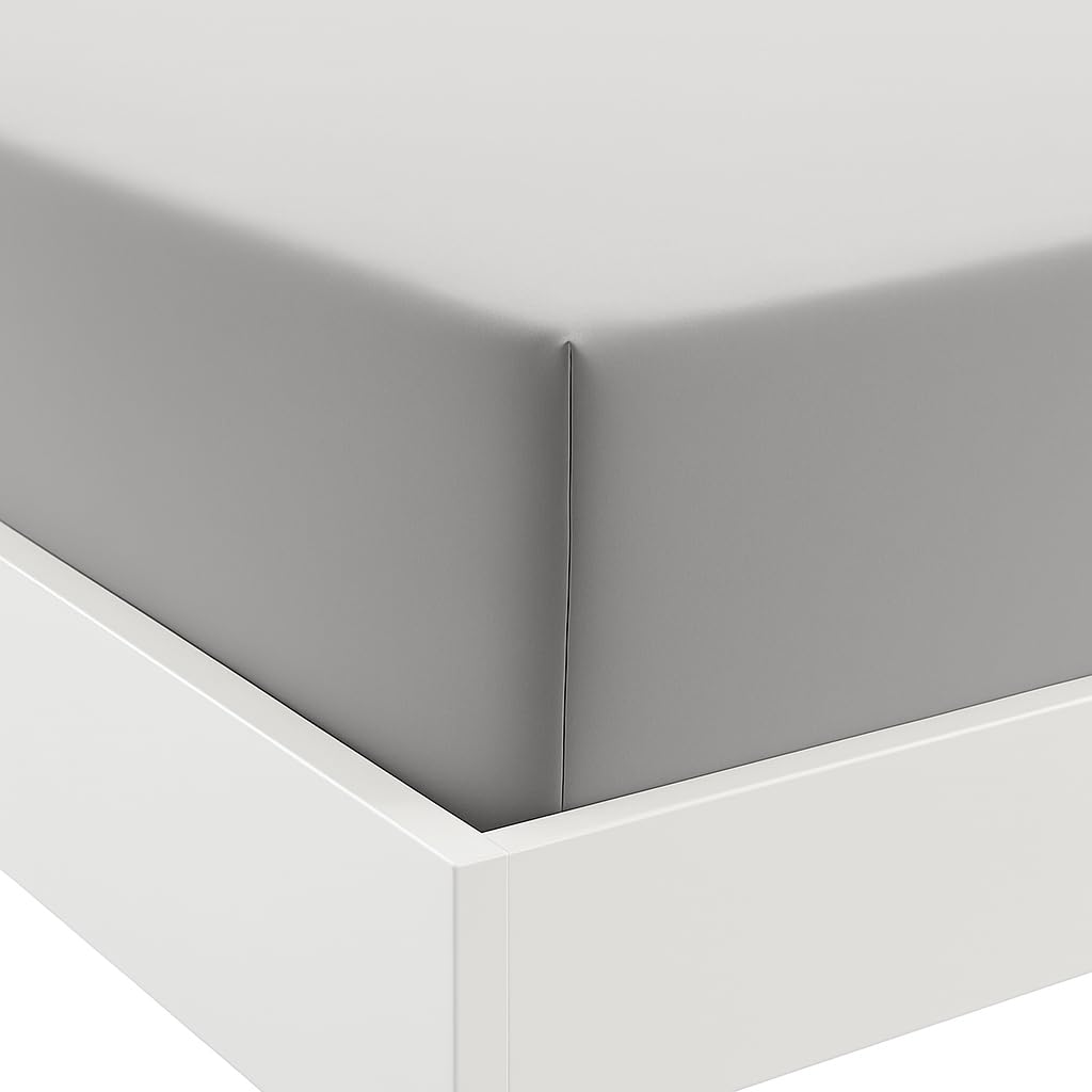 Anti-Allergy Anti-Bacterial Brushed Microfibre Polyester Fitted Bed Sheet - 28cm Depth, Easy Care, Fade Resistant (Silver, Double)