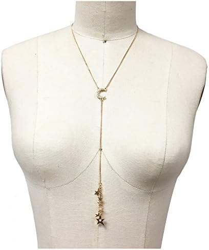 Moon and star lariat necklace with pave stone detail
