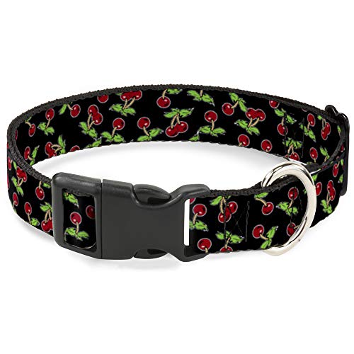 Buckle-Down Plastic Clip Collar - Cherries Scattered Black - 1.5" Wide - Fits 1…