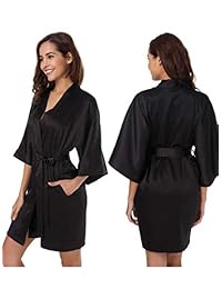 Albornoz de satén para dama, sedoso kimono, para novia, damas de honor, boda, fiesta, salón, corto, XS-XXL