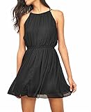 ZZER Women Short Casual Dresses Sleeveless Skater Chiffon Halter Cocktail Dress