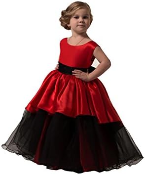 Banfvting Graduation Gown Children Red and Black Floor Length Flower Girl Dresses Sleeveless With Sash (6)