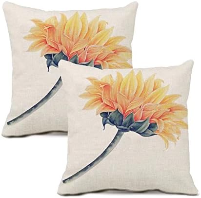 linyangpt Pack Of 2 Throw Pillows Covers bolster cushion case Faux Linen Effect Sunflower pattern suny