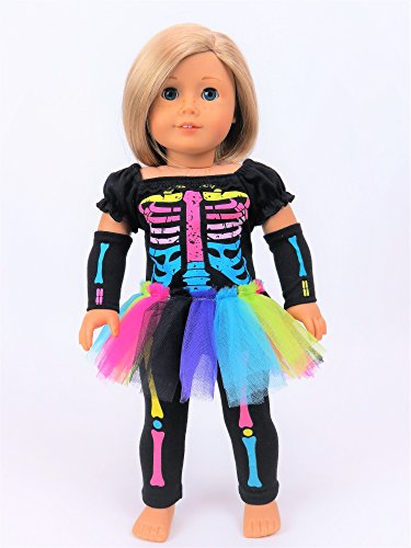 Electric Neon Skeleton Girl Halloween Costume | Fits 18" American Girl Dolls, Madame Alexander, Our Generation, etc. | 18 Inch Doll Clothes