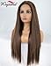 K'ryssma Brown Lace Front Wigs with Highlights Long Silk Straight Synthetic Wig for Black Women Heat Resistant 22 Inches