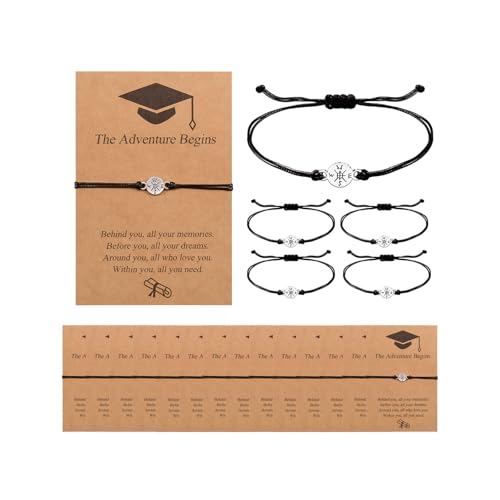 YELUWA 10/20 Pcs Graduation Gift For Him/Her, 2025 College Master Doctor Collège Graduation Bracelet Adjustable Adventure Begins Compass Bracelet For Colleagues Class Friend Son Daughter Girl