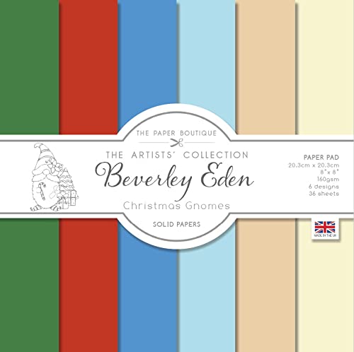 PAPER BOUTIQUE Artists' Collection-Beverley Eden-Christmas Gnomes, Coloured Card Pad, 8" x 8"