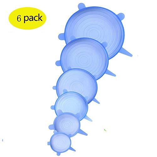 Silicone Stretch Lids,6 Pack Bowl Covers Food Huggers Flexible Lids for Pots Reusable Expandable Containers for Fruits Vegetables Cups Bowls Dishes Cans