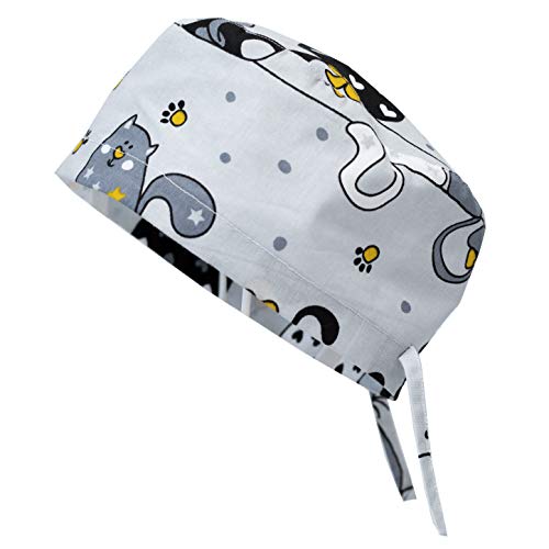 Doctor Nurse Scrub Cap Surgical Hat Unisex Animal Print Medical Uniform (OS, Funny Cats Gray) - Thumbnail 2