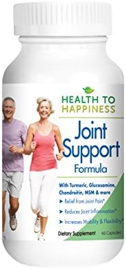 Health to Happiness JOINT SUPPORT FORMULA 60 capsules, 2 Ounce EXTRA STRENGTH JOINT RELIEF supplement with TURMERIC, GLUCOSAMINE and CHONDROITIN, MSM and more Increases Mobility and Flexibility