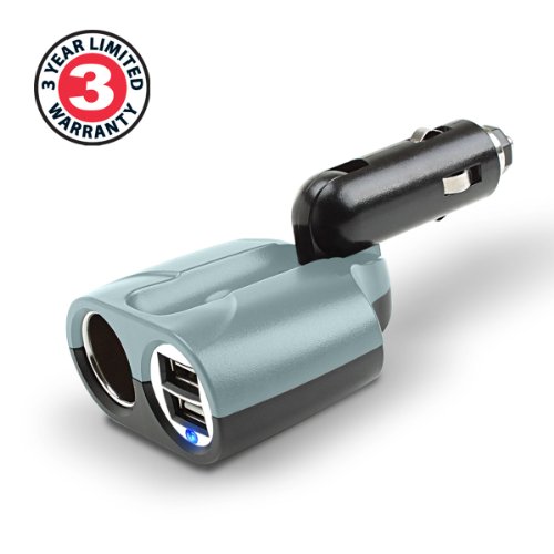 Revive Universal 3 Port Car Charger & Adapter (Refurbished) with Dual USB Ports, DC Splitter & Adjustable Design Compatible with Samsung, Apple & LG Smartphones, Tablets, Dash Cams & More
