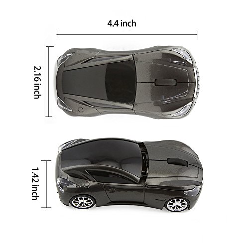 Usbkingdom 2.4GHz Cool Sport Car Shape Wireless Mouse Optical Cordless Mice with USB Receiver for PC Laptop Computer 1600DPI 3 Buttons Gray - Thumbnail 5