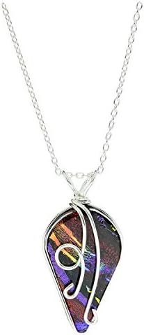 Renaissance Glass Handcrafted Dichroic Small Wisteria Pendant Necklace - Red Rainbow