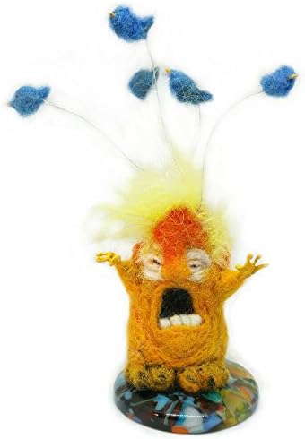 Needle Felted Wool Volcano Troll Sculpture, gift for office