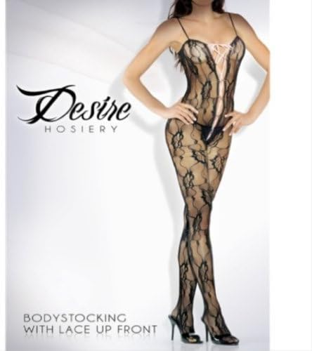 Lace Floral Lace Bodystocking w/ Deep V Front Satin