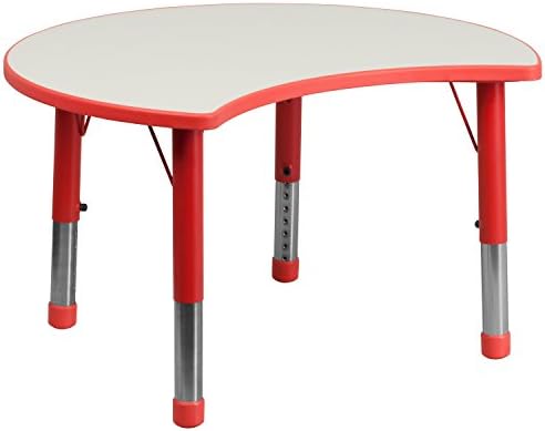 MFO 25.125''W x 35.5''L Height Adjustable Cutout Circle Red Plastic Activity Table with Grey Top