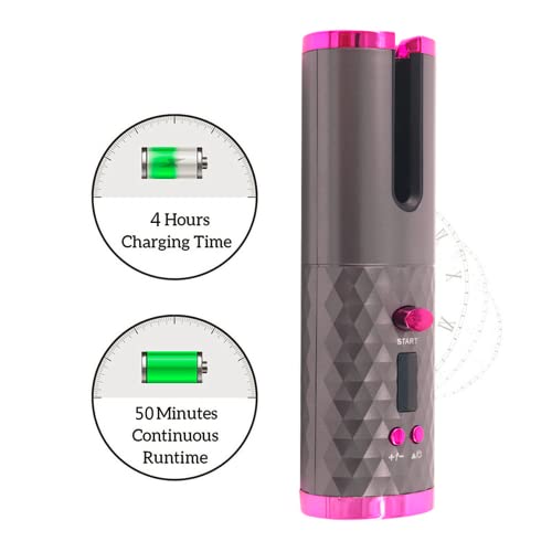 Cordless USB Rechargeable Adjustable Temperatures Anti-Tangle Wave Hair Curler Wand with Timer High Heat Fast Heating Salon Auto Rotating Ceramic Hair Curling for Hair Styling Anytime Anywhere
