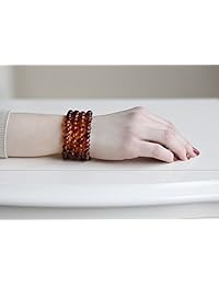 Baltic Amber Land brazalete de ámbar natural para adultos, de 7 pulgadas, cuentas de ámbar báltico certificado y no pulido hechas a mano, con nudos y broche de tornillo, sin metal, Coñac, ABB3-1