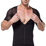 Tulucky Men's Short Sleeve Slimming Body Shirts Front Zipper Shaper Tank Tops (XXL, Black)