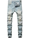 Boy's Light Blue Skinny Fit Ripped Destroyed Distressed Stretch Fashion Slim Jeans Pants