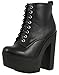 Soda Women's Gru Faux Leather Lace-up Thick Platform Chunky Heel Lug Ankle Bootie, Black, 6 M US
