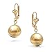 Classic Elegant Simple Round Light Weight Dangle Lever Back Drop Ball Earrings For Women Polished Yellow 18K Gold Plated Brass 12MM