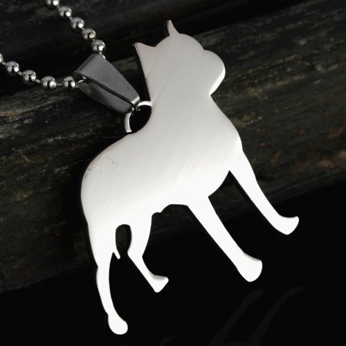 Stainless Steel Cropped Ear Pitbull Pit Bull Staffordshire Bull Terrier Dog Silhouette Pet Dog Tag Breed Collar Charm Pendant Necklace