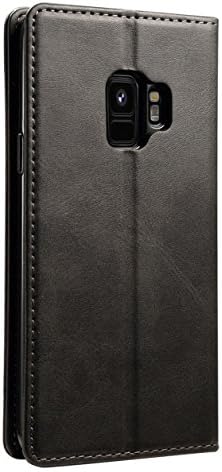 galaxy S9 Plus black Case PU Leather Magnetic Adsorption Card Supports mobile phone tilt and screen back cover protection