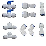 Reverse Osmosis Systems Quick Connect fittings Tube pipe Fittings combo,1/4 inch OD Quick Connect Push In to Connect(Ball Valve+T+I+L+1/4