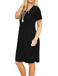 Vestido Auselily para dama, plisado, de manga larga, holgado, con vuelo, casual, con bolsillos y con longitud hasta las rodillas