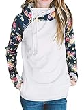 ZKESS Womens Casual Floral Print Striped Long Sleeve Pullover Hoddies Pockekets