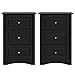 Yaheetech Tall Bedside Table Nightstand End Sofa Table with 3 Drawers - Storage Cabinet Bedroom, Set of 2, Black
