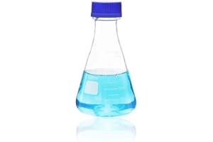 ULAB Scientific Erlenmeyer Flask with Blue Screw Cap, 17oz 500ml, 3.3 Borosilicate with Printed Graduation, UEF1017
