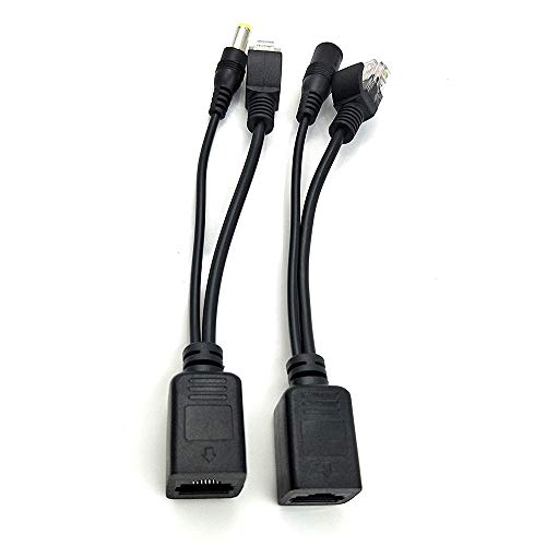 Poyiccot 1 Pair Passive PoE Injector and Splitter Kit with 5.5x2.1 mm DC Power Adaptor Connector,Black