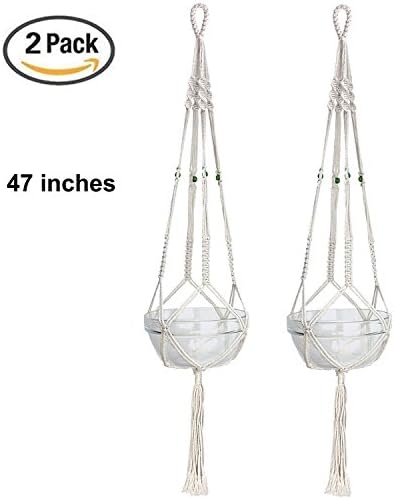 Ke Senle Plant Hanger Hanging Planter Set of 2 - Indoor Outdoor Plant Holder Cotton Rope 4 Legs 39 Inches