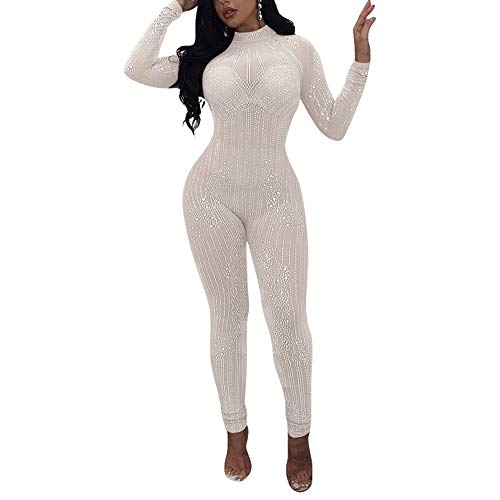 IyMoo Sequin See Through Jumpsuits - Sexy Mesh Party Cocktail Bodycon One Piece Jumpsuit Romper Clubwear