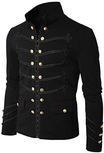 Aishang Mens Steampunk Stand Collar Double Breasted Victorian Contrast Frock Coat