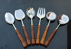 Ultima Handicraft Wood Handle Stainless Steel Serving Spoon Set