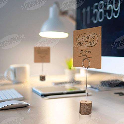 MUSCCCM Rustic Wood Place Card Holder, Photo Picture Note Clips with Swirl Wire Wooden Table Number Stands & 25 pcs Kraft Place Cards Bulk ，Best Choice for Wedding Home Party Table Number Name Label - Thumbnail 3
